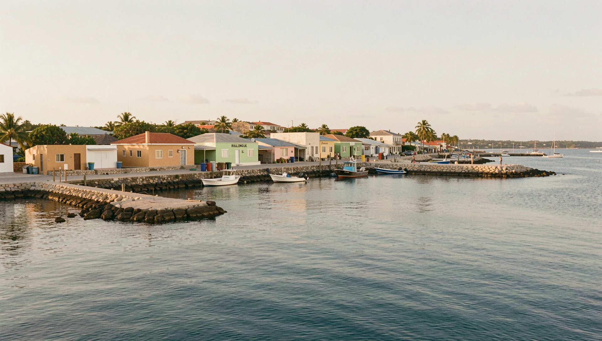 Bonaire, Bonaire, seen from the water at golden hour