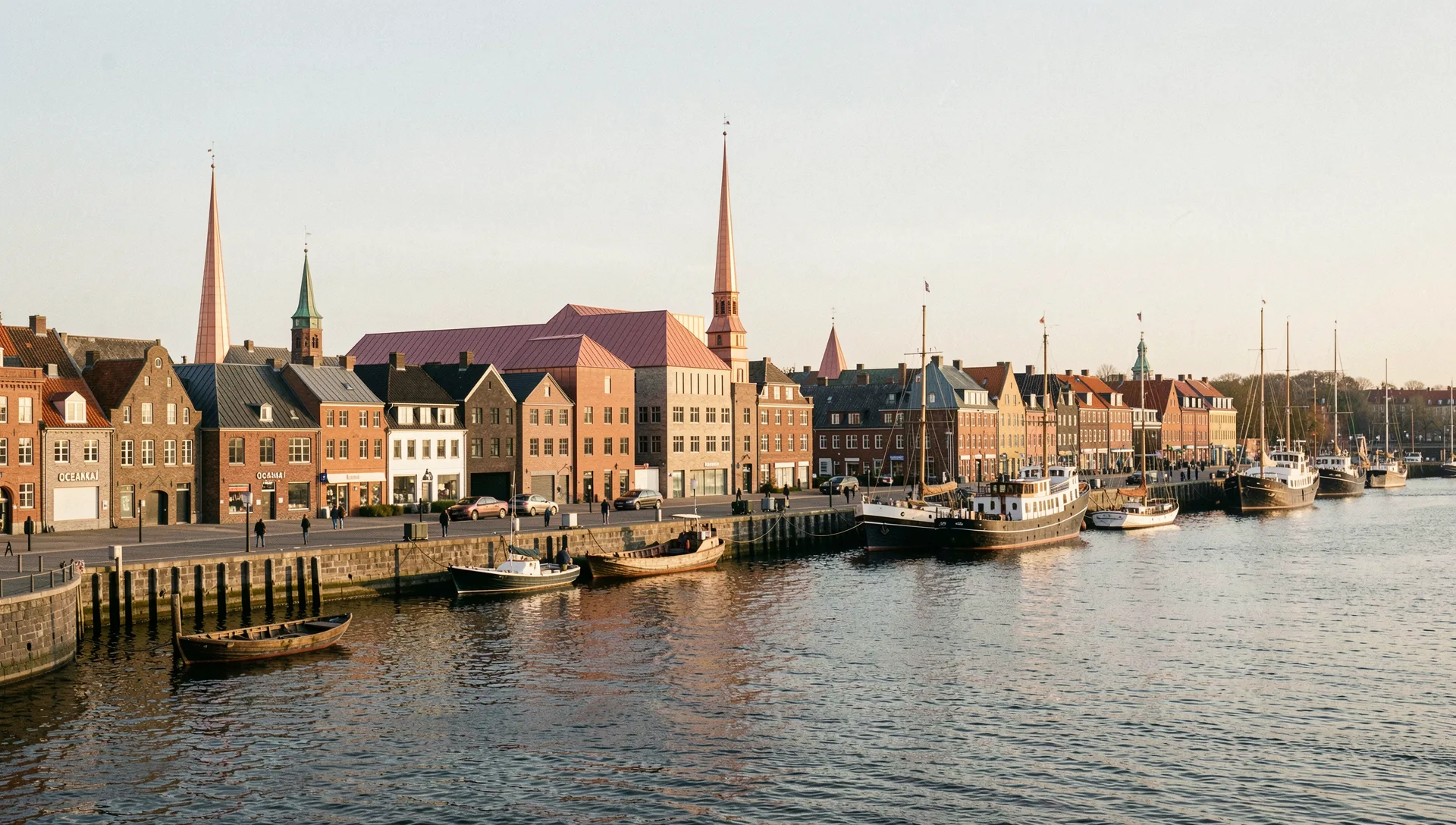 Copenhagen, Denmark, seen from the water at golden hour