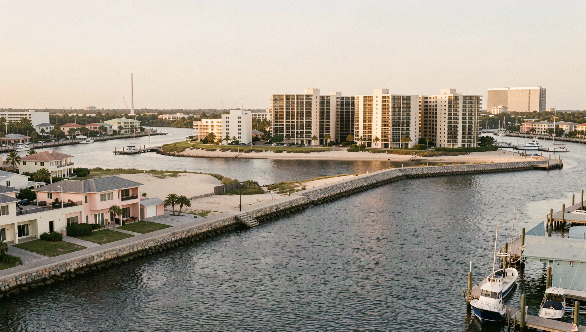 Fort Lauderdale, United States, seen from the water at golden hour