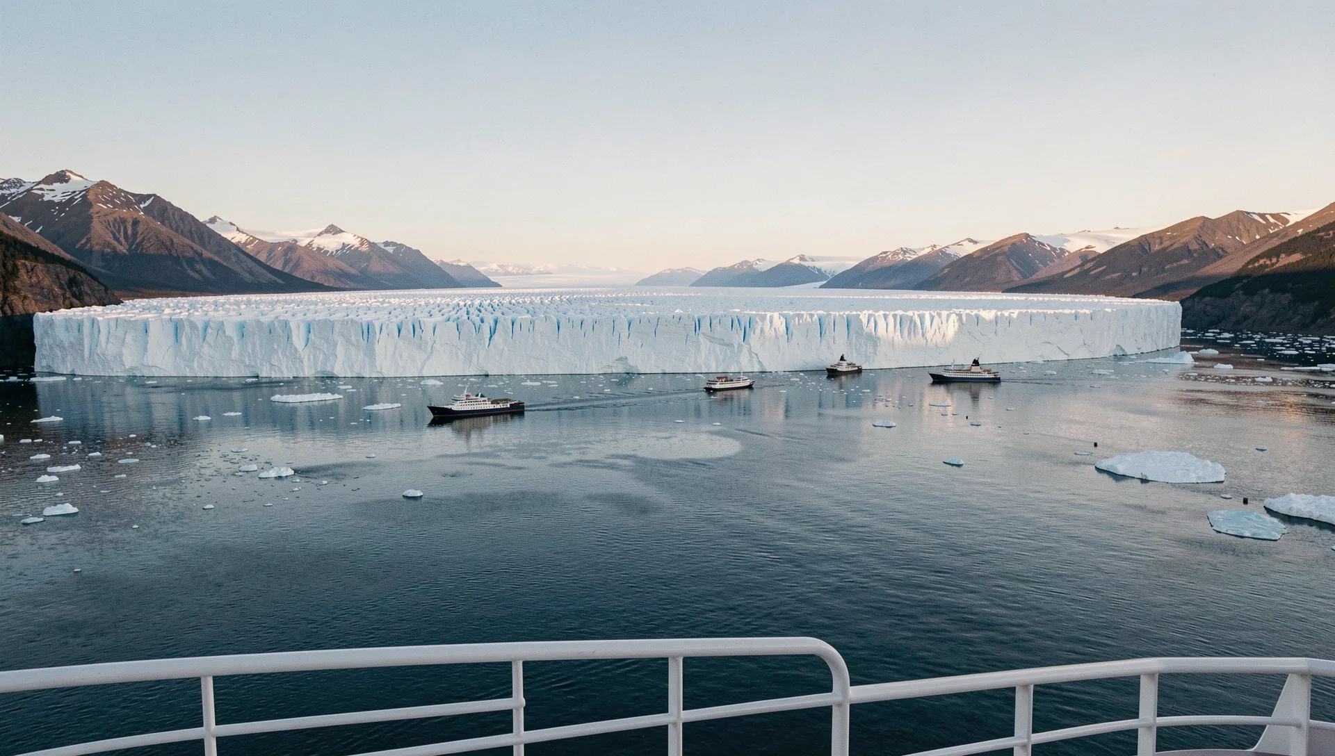 Hubbard Glacier, United States, seen from the water at golden hour