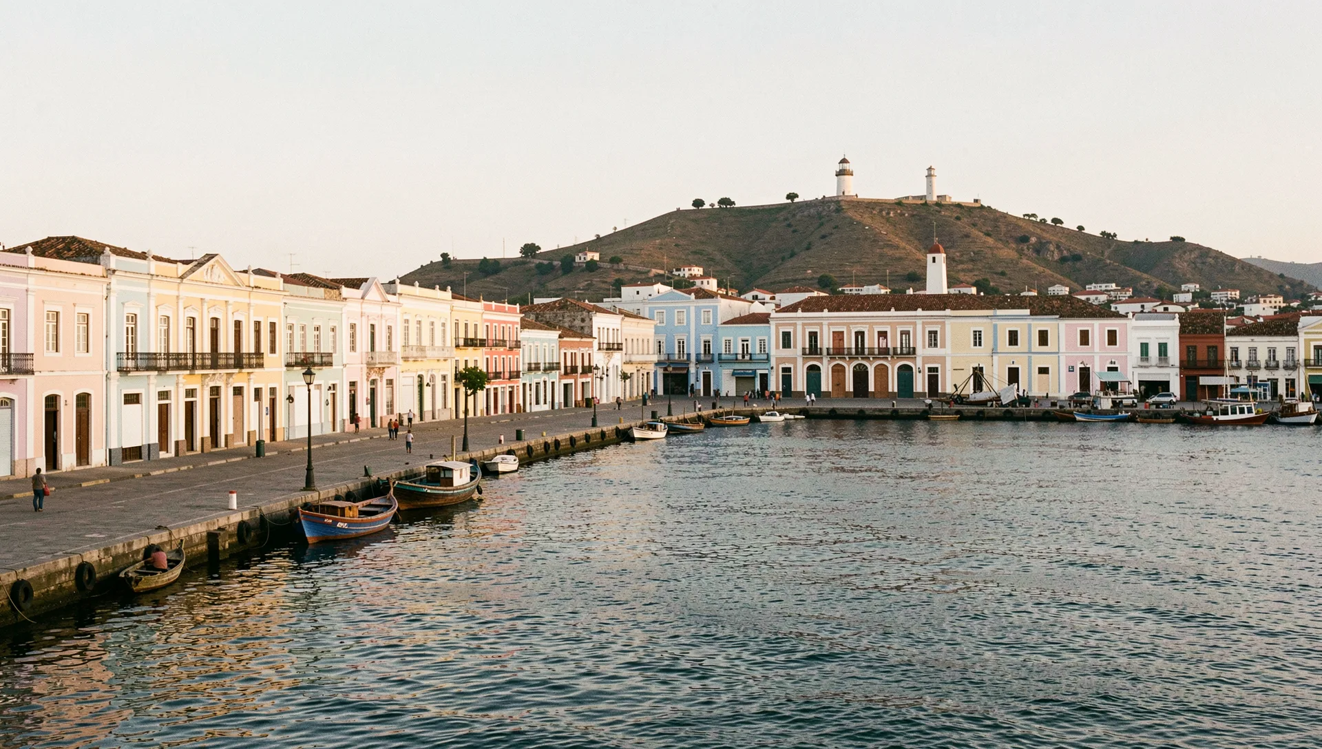Mazatlán, Mexico, seen from the water at golden hour