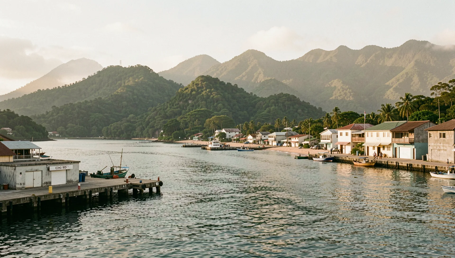 Ocho Rios, Jamaica, seen from the water at golden hour