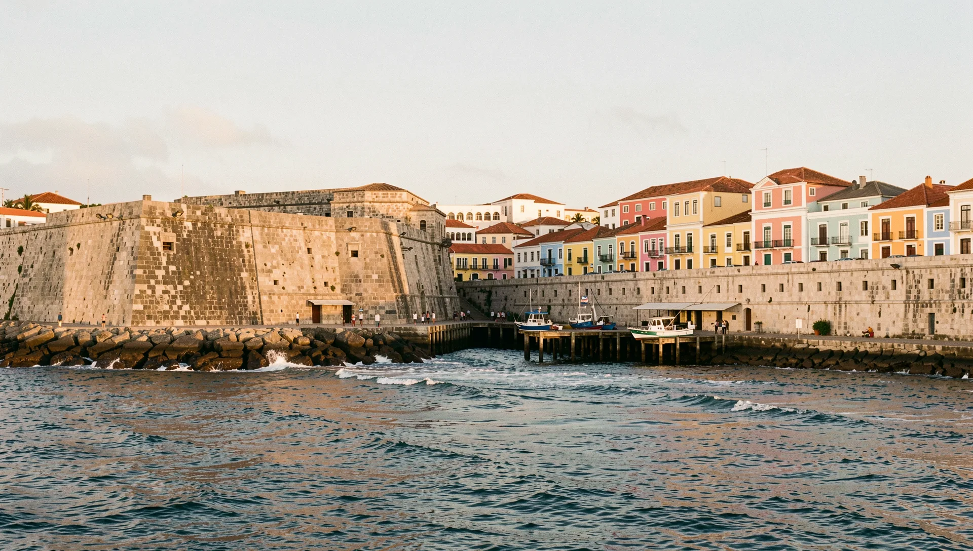 San Juan, Puerto Rico, seen from the water at golden hour