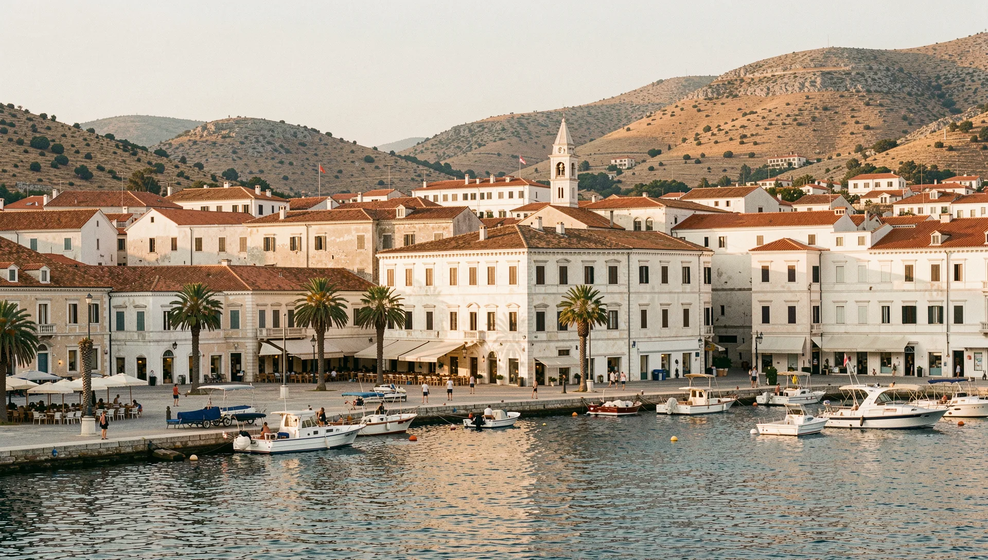 Split, Croatia, seen from the water at golden hour