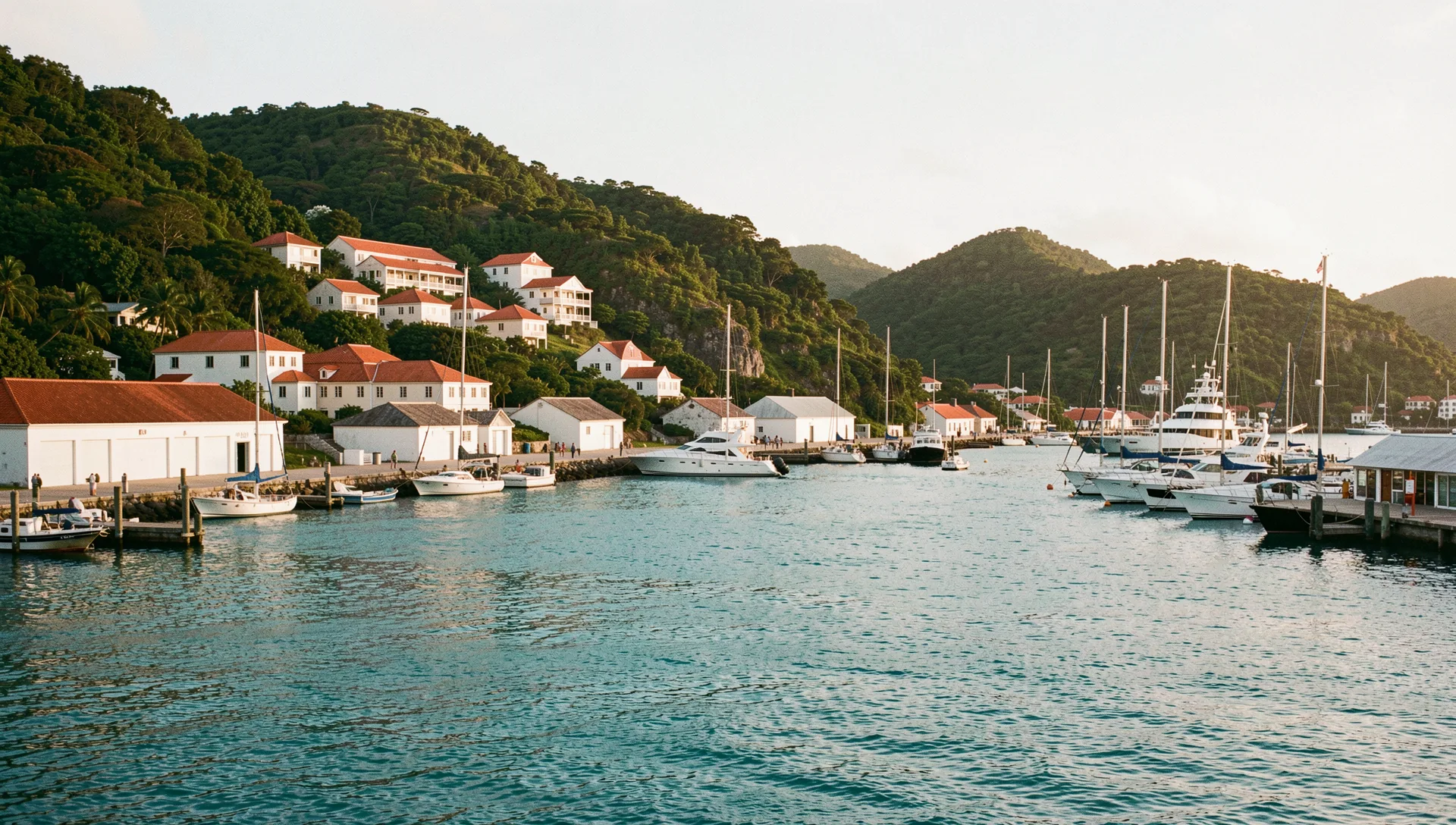 St. Thomas, U.S. Virgin Islands, seen from the water at golden hour