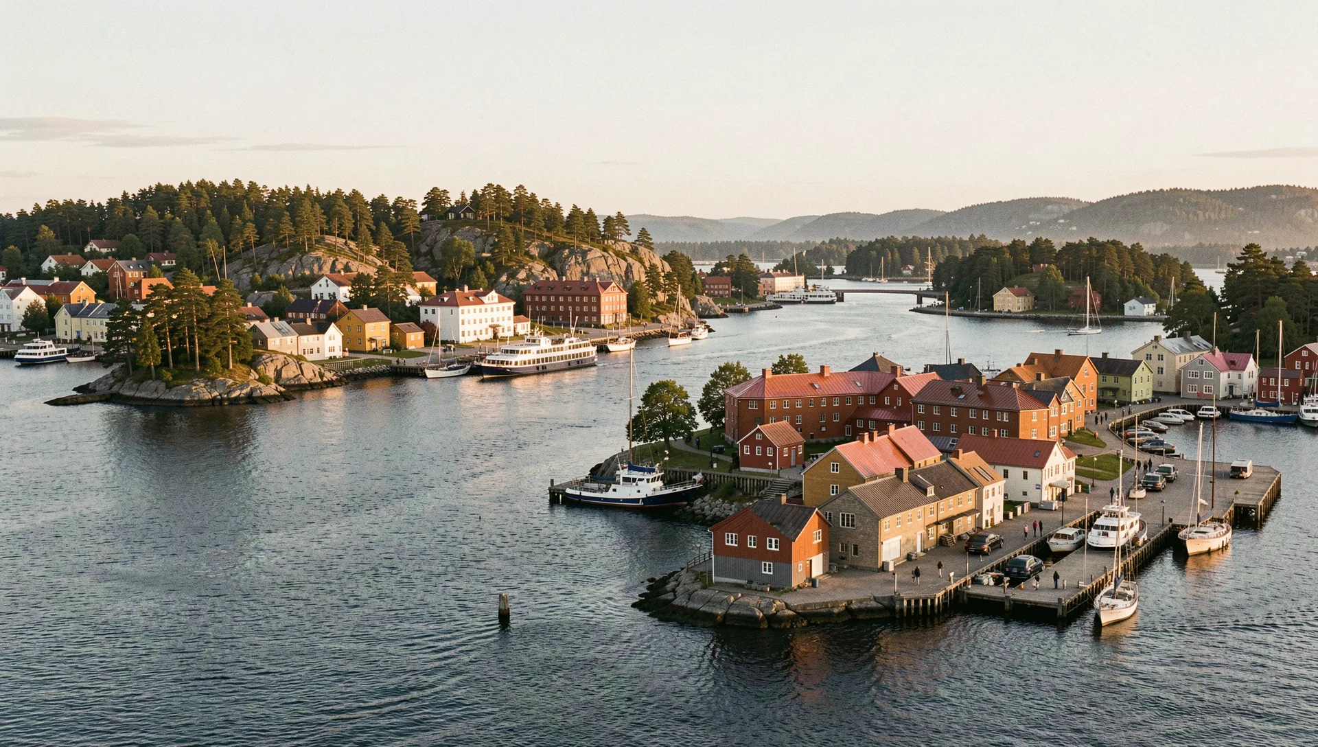 Stockholm, Sweden, seen from the water at golden hour