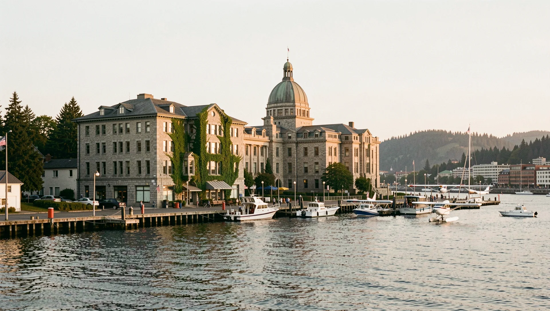 Victoria, Canada, seen from the water at golden hour
