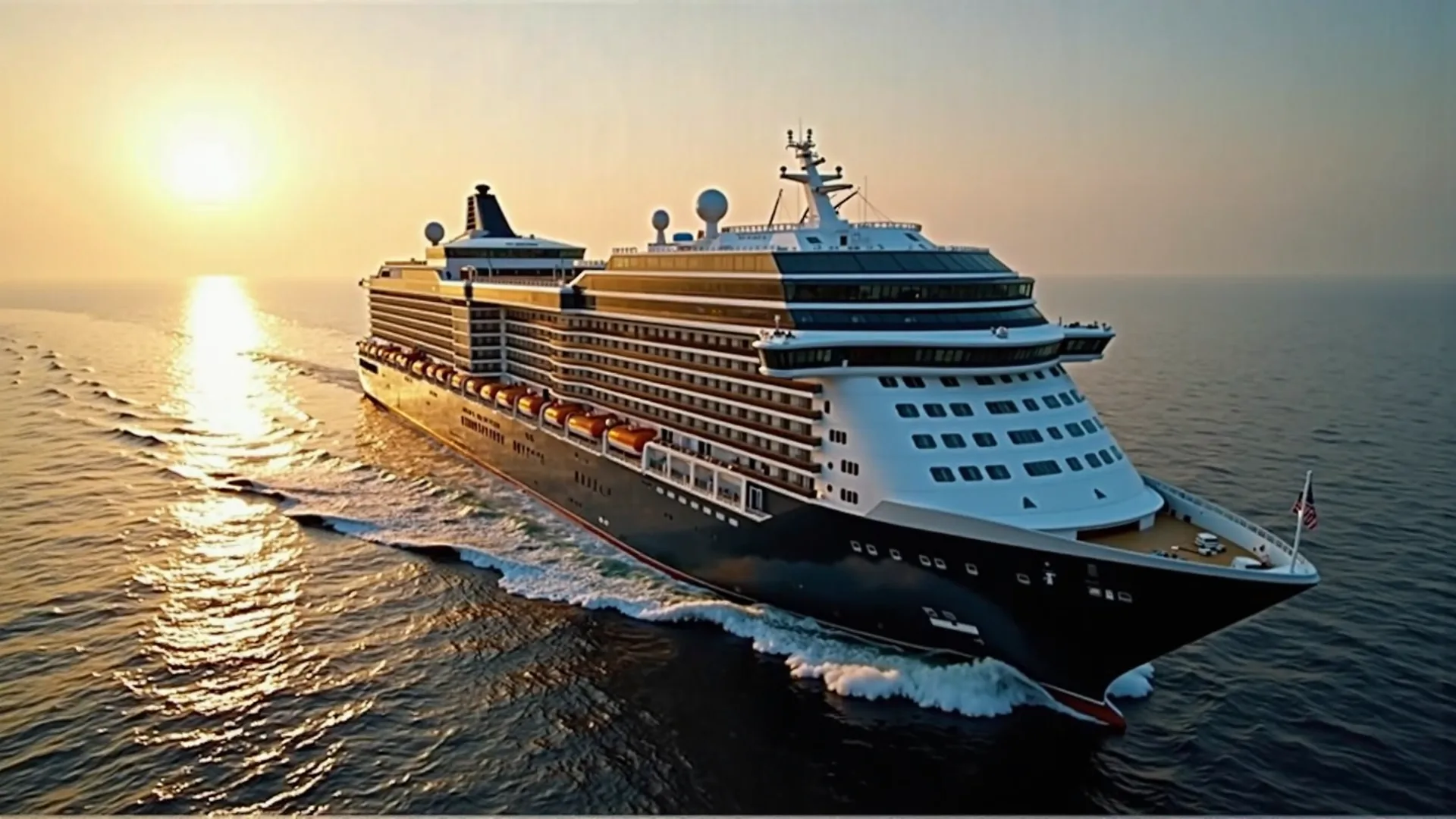 Meridian Horizon under way on open water at sunset.